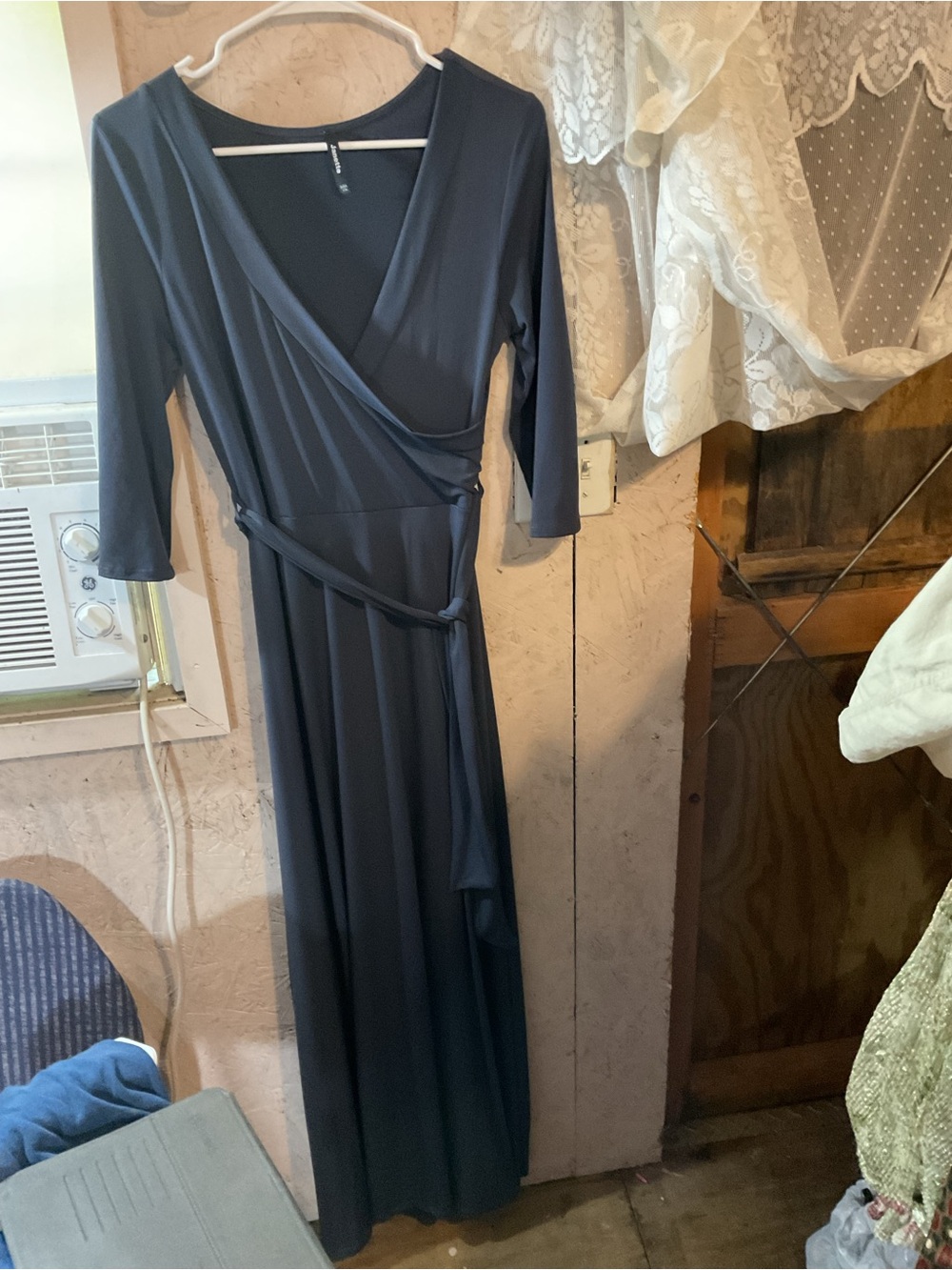 Classic grey Wrap Maxi Dress with Tie Waist